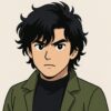 オフホワイトの背景に立つ黒髪でミディアムレングスの日本人青年が真剣な表情でこちらを見ている
