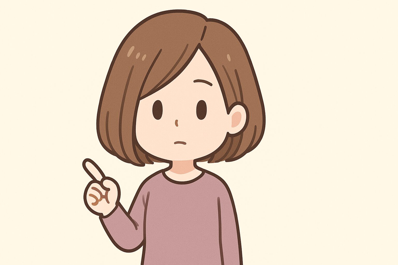 前下がりボブの髪型の意味を指差して説明する日本人の女の子のイラスト