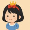 王冠と赤いリボンをつけた黒髪ショートボブの日本人風少女が優しく微笑んでいるイラスト2