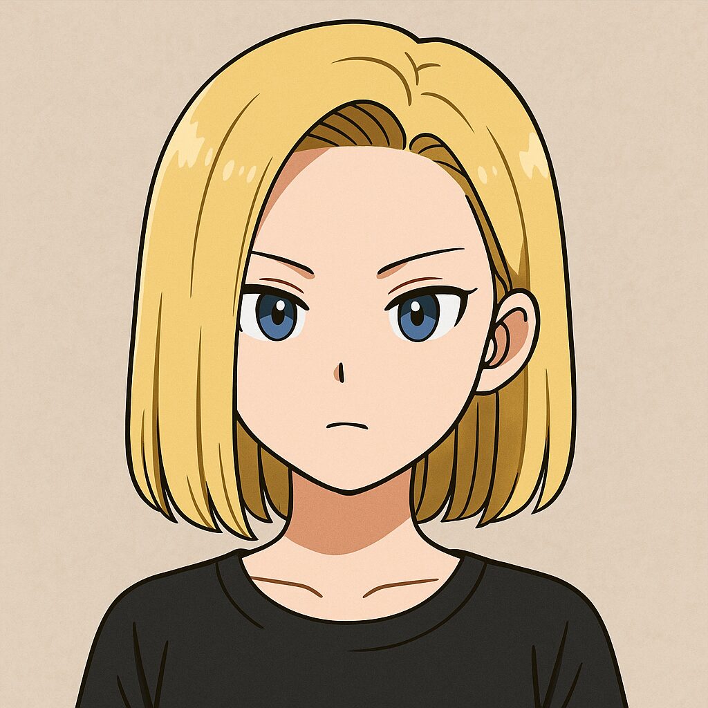 金髪ワンレンボブの日本人女性が正面を向いて無表情で立っているイラスト