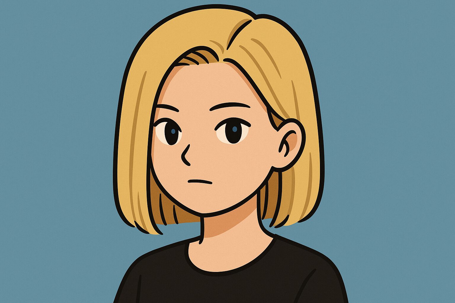 金髪ワンレンボブの髪型をした日本人女性が正面を向いているイラスト風の画像
