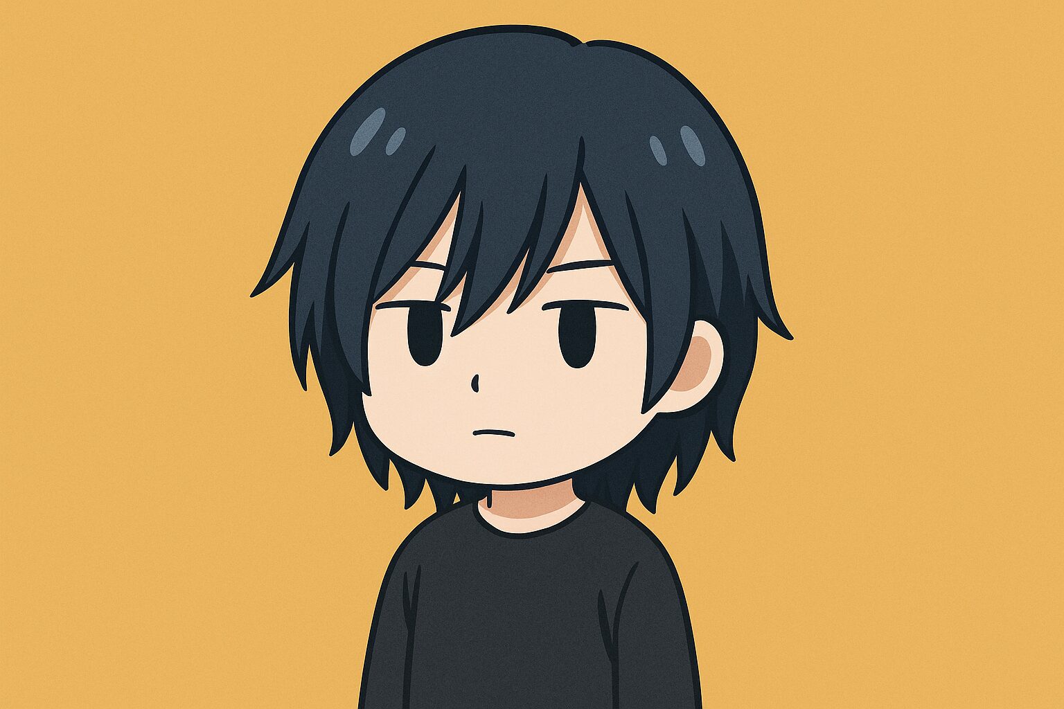 青みがかった黒髪のストレートレイヤー髪型の日本人キャラクターのイラスト