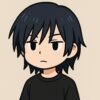 青みがかった黒髪のミディアムレングスでストレートレイヤーの髪型をした日本人風の少年のイラスト