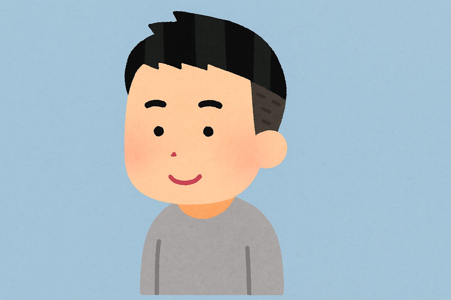 若い日本人男性がツーブロックの髪型で微笑んでいるイラスト背景はシンプルなブルー