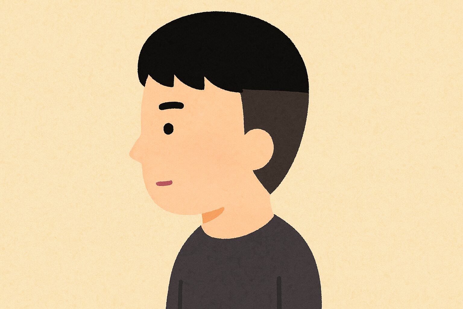 横顔の日本人男性がツーブロックの髪型をしており、シンプルな背景で整ったシルエットが際立つイラスト。